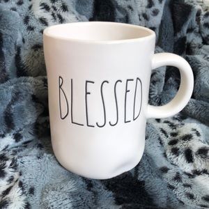 Rae Dunn Blessed Mug, used for display and photos.